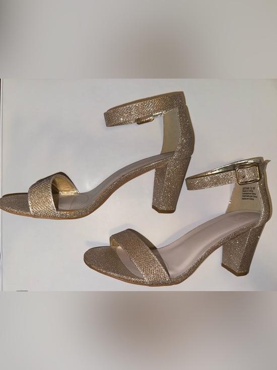 David's Bridal Shoes - David's Bridal Gold Glitter Ankle-Strap Block Heel Sandals